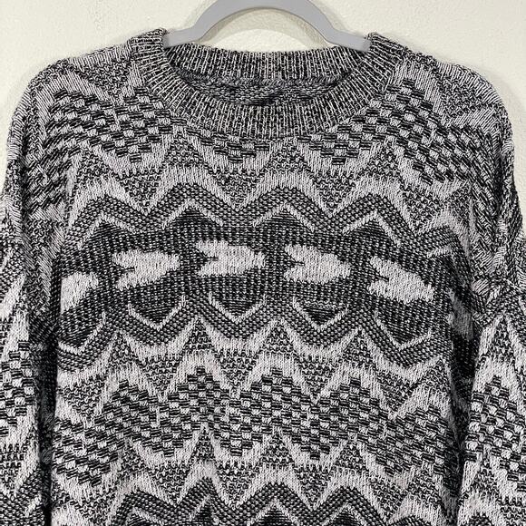 Vintage 80s 90s Gray Black Pullover Grandpa Sweater Southwestern Indie Retro L - Picture 4 of 5